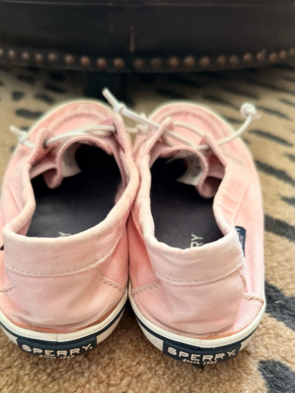 Sperry Light Pink/Red Canvas Boat Shoes - Classic 2-Eye - Picture 3 of 4